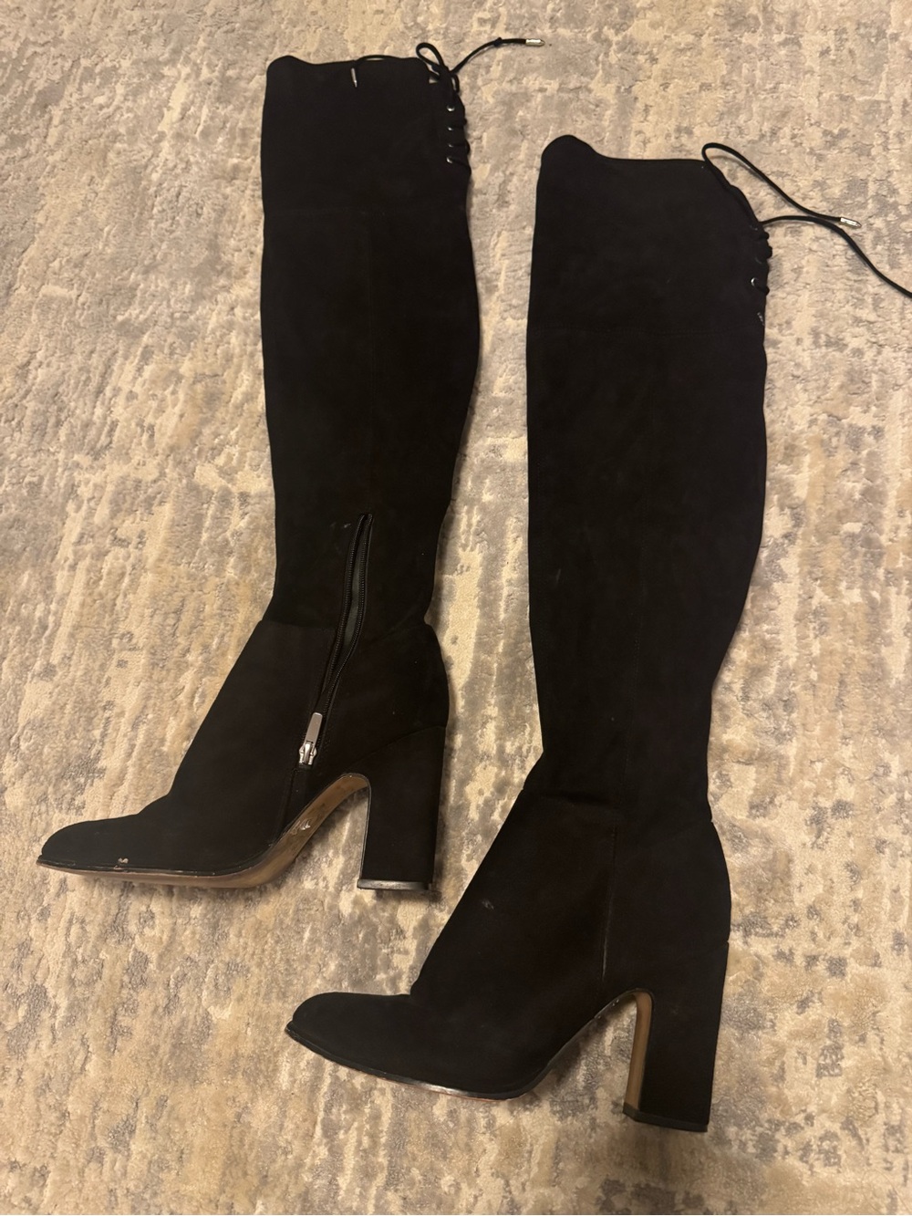 Black Over-the-Knee Block Heel Boots